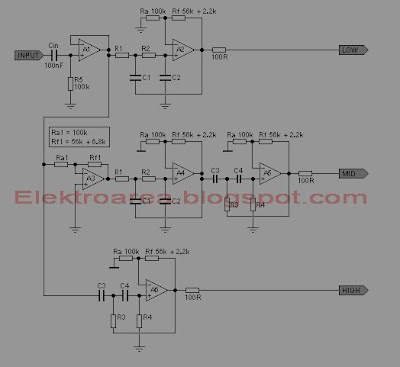 Rangkaian Bass Midle Treble 3 line Crossover  Aktif 