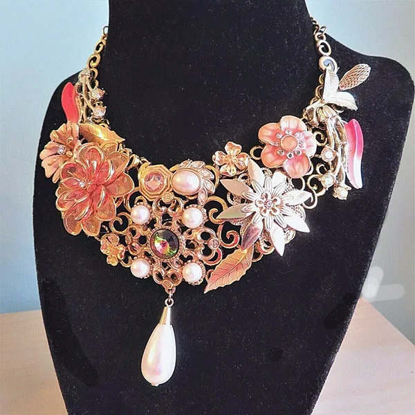 Upcycled Junk Jewelry Statement Necklace