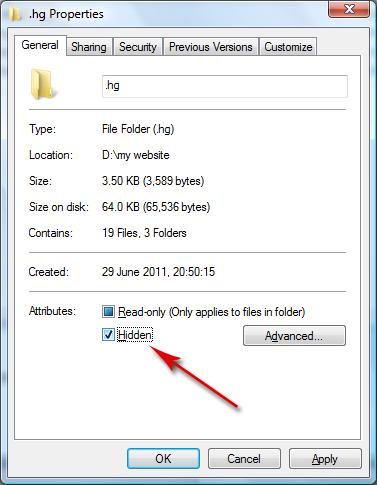 set the folder as hidden in the folder properties via windows explorer