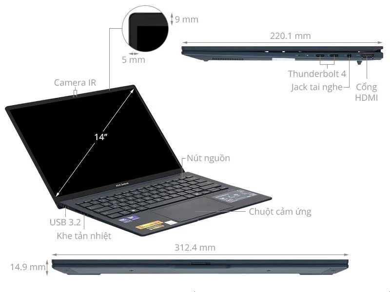 Asus Zenbook 14 UX3405CA Ultra 5 225H/16GB/512GB/120Hz/OfficeHS24+365/Win11 (PZ187WS)