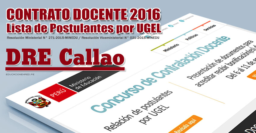 DRE Callao: Lista de Postulantes por UGEL para Plazas Vacantes - Contrato Docente 2016 - www.drec.gob.pe