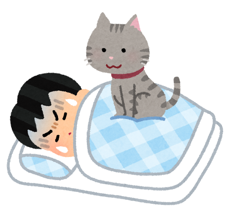 睡眠中に猫に乗られる人のイラスト 男性 かわいいフリー素材集