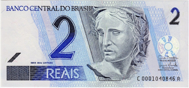 Brazil money currency 2 Reais banknote