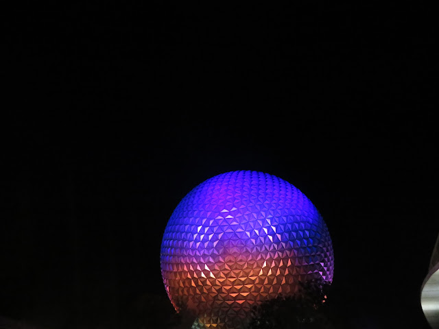 Spaceship Earth at Night Epcot Entrance Disney World