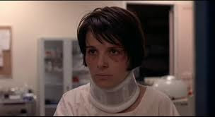 Juliette Binoche as widow Julie, hospitalized after accident, directed by Krzysztof Kieslowski 