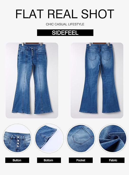 Sidefeel Women's Flare Bell Bottom Jeans Wide Leg Jeans - ᵂᵒᵐᵉⁿ ˢʰᵒᵖ