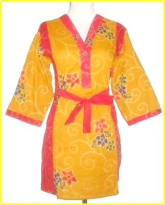  Model  baju  batik  wanita  modern warna  kuning 