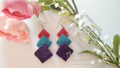 Pendientes en macramé, aros, aretes, Earrings, hoops, earrings in macramé by #AdrianaAbril instagram