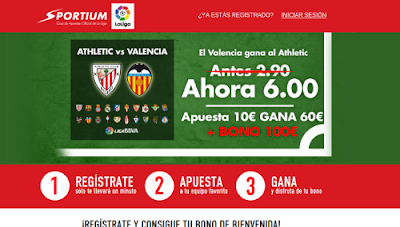 Sportium Super cuota 6 Valencia gana Athletic 4 octubre