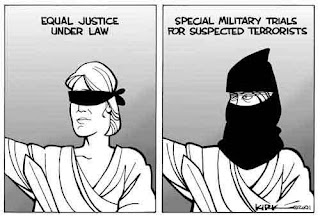legenda da imagem: justiça igual perante a lei / tribunais especiais para suspeitos de terrorismo