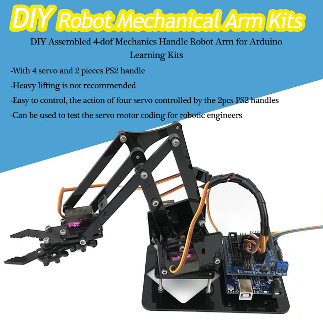 DIY Assembly 4-Dof Robot Arm PS2 Handle & Circuit Kits for Arduino Mechanics 