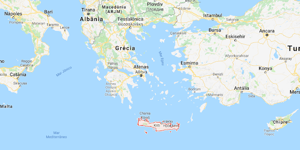Mapa mostrando a localização da ilha de Creta