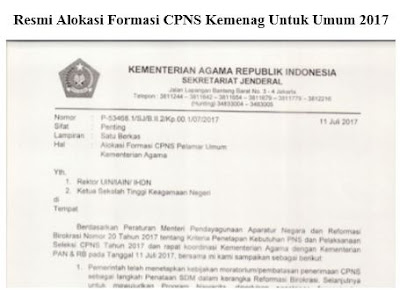 Alokasi Formasi CPNS Kemenag Untuk Umum 2017