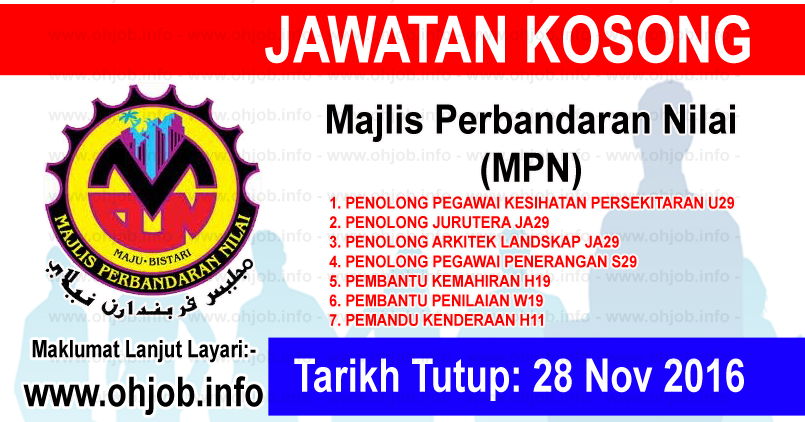 Jawatan Kosong Majlis Perbandaran Nilai (MPN) (28 November 