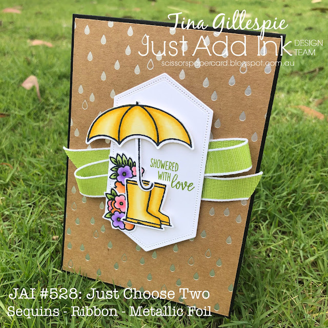 scissorspapercard, Stampin' Up!, Just Add Ink, Under My Umbrella, Shine On SDSP, Stampin' Blends, Stitched Nested Labels Dies