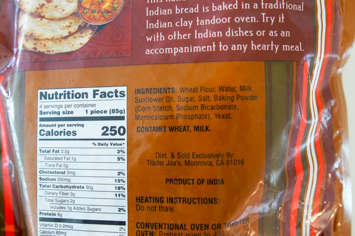 Trader Joe's Tandoori Naan ingredients