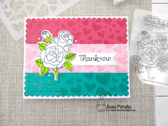 Thank you by Diane features Roses, Tumbling Hearts, and Frames & Flags by Newton's Nook Designs; #newtonsnook, #inkypaws, #cardmaking