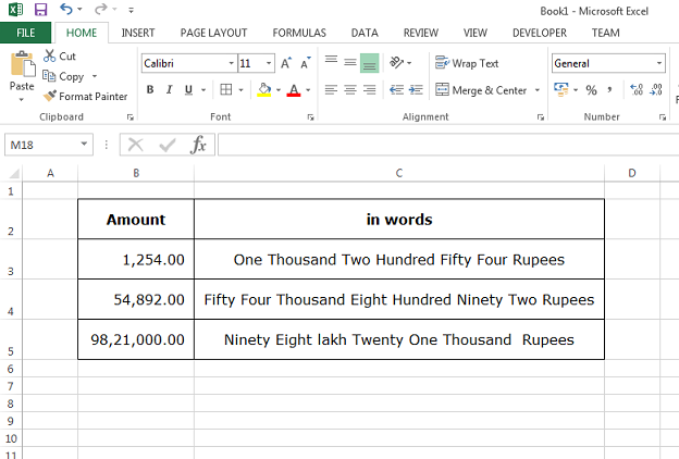Converting Number to Words of Rupees in Excel