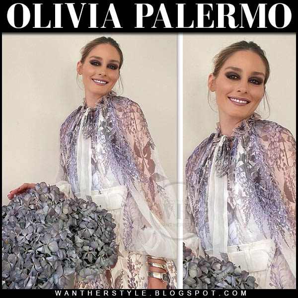 Olivia Palermo in floral sheer purple dress