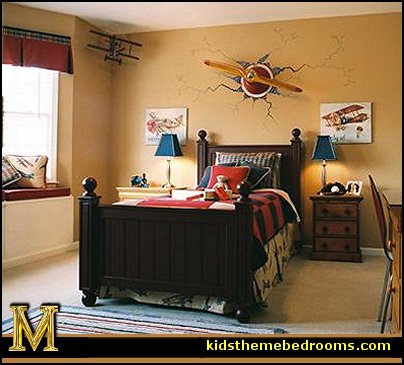 ... bedroom ideas - airplane bed - airplane murals - airplane room decor
