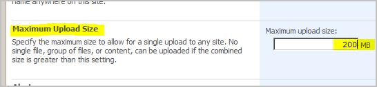 Maximum Upload Size na Central Administration