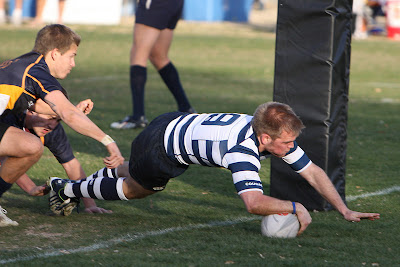 'BYU Rugby Scrumhalf Shaun Davies sneaks over the try line yet again