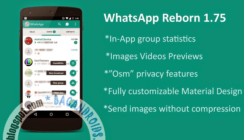 download WhatsApp+ Reborn Plus Tema Material Design Berwarna warni floating menu Seperti BBM