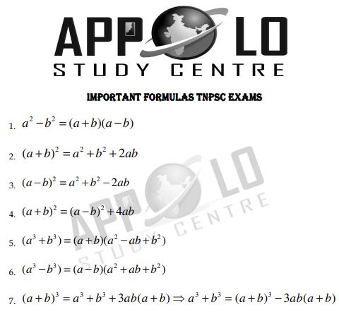 TNPSC APPOLO STUDY CENTRE MATHS FORMULAE NOTES PDF DOWNLOAD / டிஎன்பிஎஸ்சி அப்போலோ ஸ்டடி சென்டர் கணித சூத்திர குறிப்புகள்