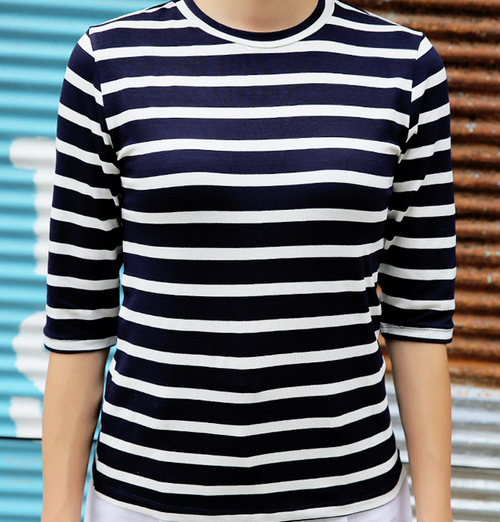 Basic Stripe Three-Quarter Sleeved Shirt