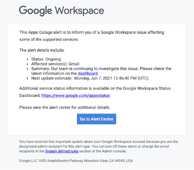 We've enhanced  email notification for Apps outages to include richer information, a status of the outage, and quicklinks to more information.