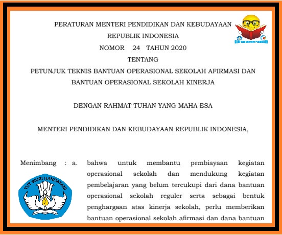 Permendikbud No 24 Tahun 2020 : JUKNIS BOS AFIRMASI DAN BOS KINERJA