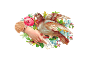 This is a pretty Victorian die cut of a hand whimsy with a pigeon holding a . (pigeonwhimsy png)