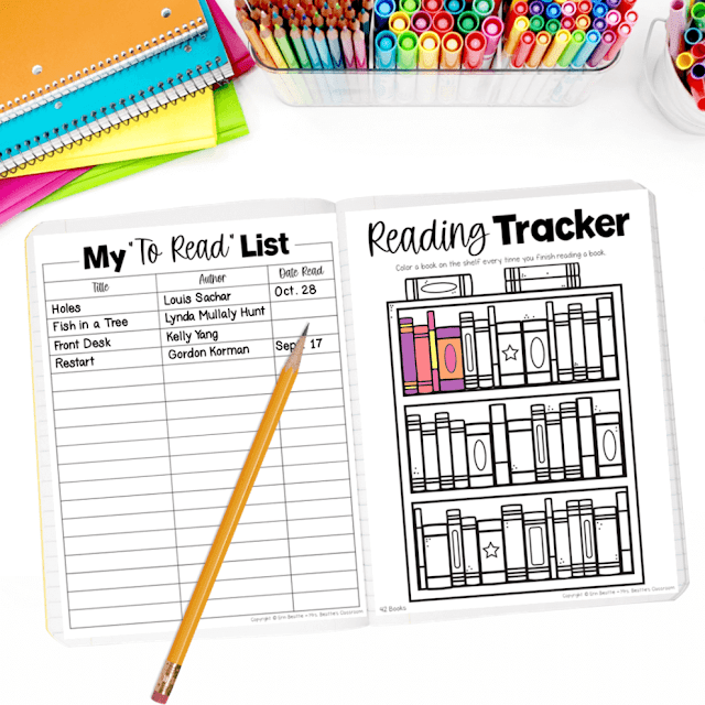 Photo of "My To Read List" and bookshelf "Book Tracker" pages of Reader's Notebook