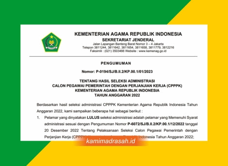 Pengumuman Hasil Seleksi Administrasi Calon PPPK Kemenag 2022 - Kami