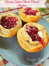 These 4 ingredient Cherry Cream Cheese Danish Muffins are the perfectly holiday festive weekend breakfast & come together in less than 25 minutes.