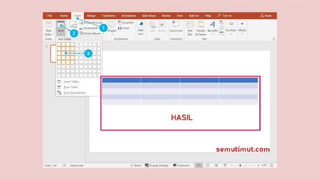 cara membuat tabel di powerpoint 2016