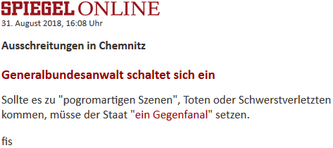 Generalbundesanwalt Franke: Sollte es zu %20pogromartigen Szenen%20, Toten oder Schwerstverletzten kommen, müsse der Staat %20ein Gegenfanal%20 setzen.