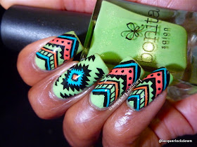 Lacquer Lockdown - Bonita Team Pink, Bonita Pear Me Up, Boniat Orange You Glad, Bonita Blue Steel, Topatopa 03, TP 03, nail art stamping, nail art stamping blog, stamping, Bonita nail polish, tribal nail art, tribal print nails, summer nail art ideas, cute nail art ideas, diy nail art, summer nail art,
