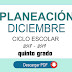 Planeación mes Diciembre Quinto Grado ciclo escolar 2018 - 2019