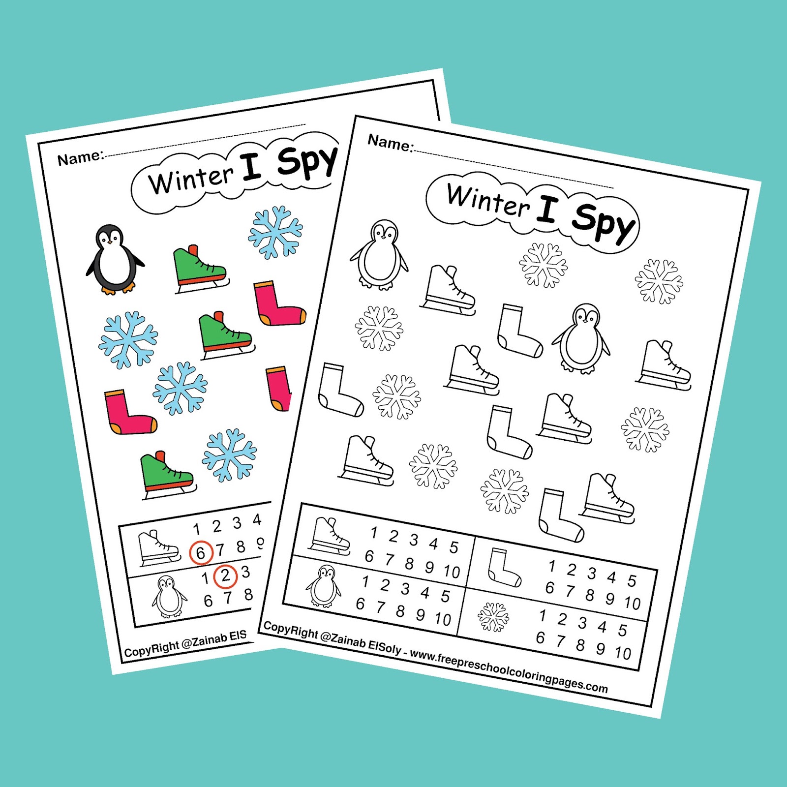 Winter "I Spy" coloring pages game - easy level