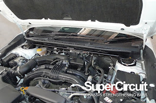 The 2nd generation Subaru XV/ Crosstrek engine bay with the SUPERCIRCUIT Front Strut Bar installed.