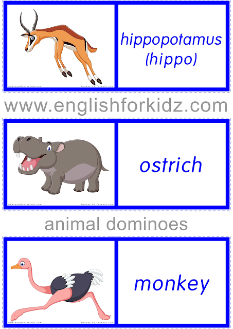 Animal dominoes - African animals - printable ESL resources