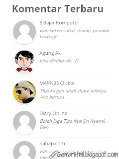 widget komentar terbaru dengan avatar