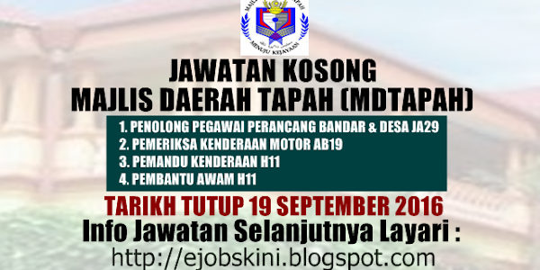 Jawatan Kosong Majlis Daerah Tapah (MdTapah) - 19 September 2016