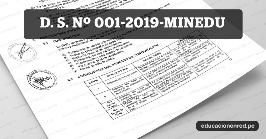 MINEDU publicó Anexos y Cronograma de la Directiva de Contrato Docente 2019 (D. S. Nº 001-2019-MINEDU) www.minedu.gob.pe