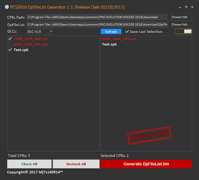 PES 2018 DpFileList Generator 1.1 ( DLC 1.0 )