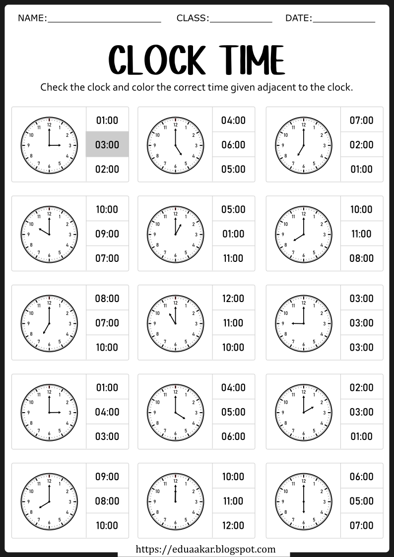 Free Printable Clock Worksheet