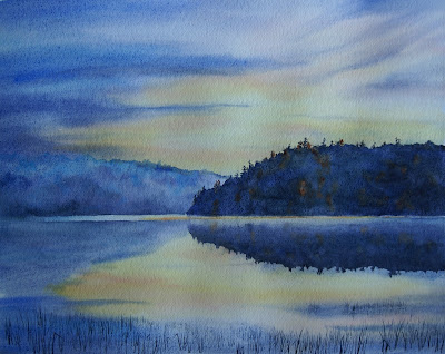 Danielle Beaulieu's watercolour of sunset on lake