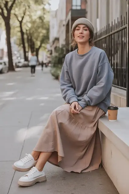 Oversized Sweatshirt + Maxi Skirt