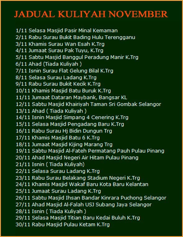 jadual kuliah ustaz azhar idrus november 2011